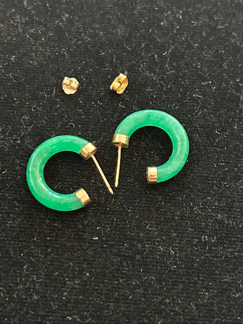 Green Jade Hoop Stud Earrings with Gold Accents